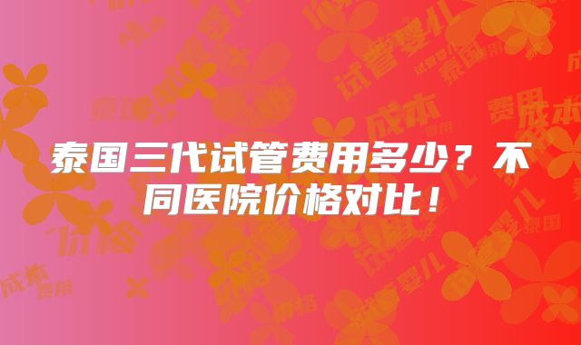 泰国三代试管费用多少？不同医院价格对比！