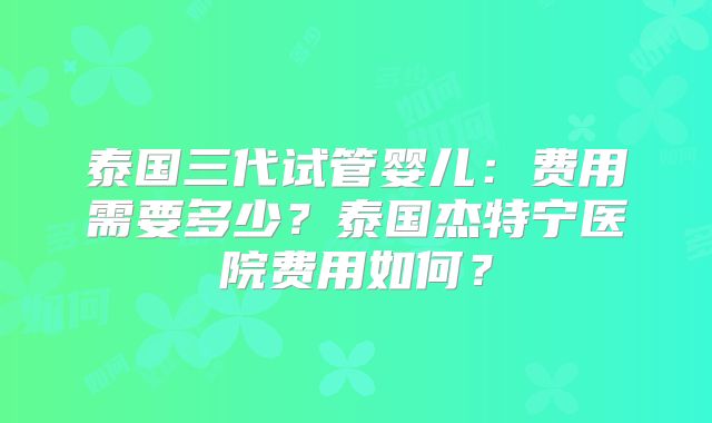 泰国三代试管婴儿:费用需要多少?泰国杰特宁医院费用如何?