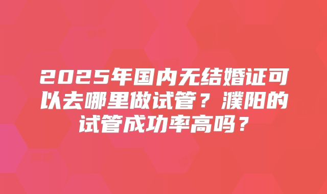 2025年国内无结婚证可以去哪里做试管?濮阳的试管成功率高吗?