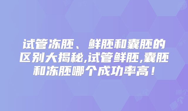 试管冻胚、鲜胚和囊胚的区别大揭秘,试管鲜胚,囊胚和冻胚哪个成功率高！