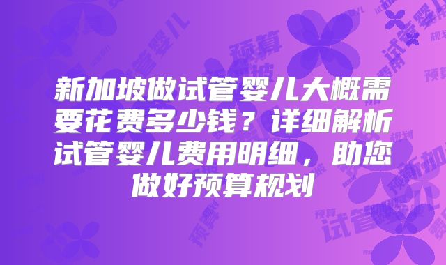 新加坡做试管婴儿大概需要花费多少钱?详细解析试管婴儿费用明细,助您做好预算规划
