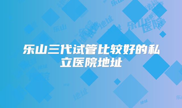 乐山三代试管比较好的私立医院地址