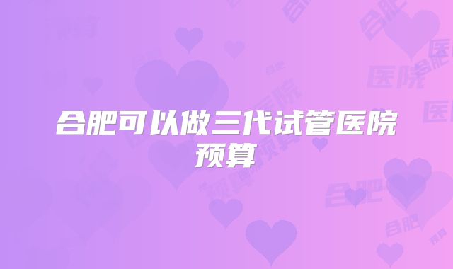 合肥可以做三代试管医院预算