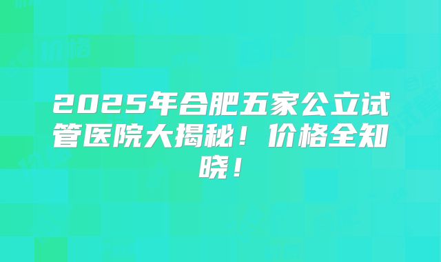 2025年合肥五家公立试管医院大揭秘!价格全知晓!