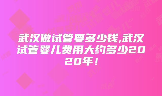 武汉做试管要多少钱,武汉试管婴儿费用大约多少2020年！