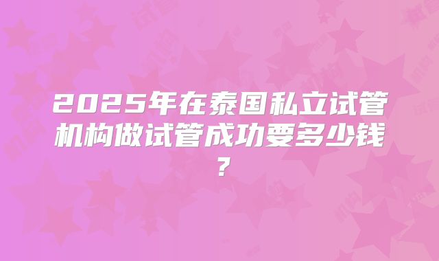 2025年在泰国私立试管机构做试管成功要多少钱?