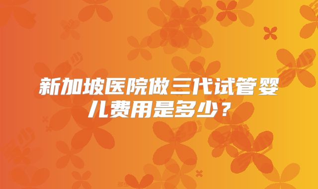 新加坡医院做三代试管婴儿费用是多少?