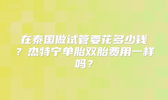 在泰国做试管要花多少钱？杰特宁单胎双胎费用一样吗？