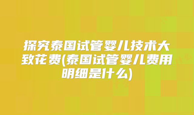 探究泰国试管婴儿技术大致花费(泰国试管婴儿费用明细是什么)