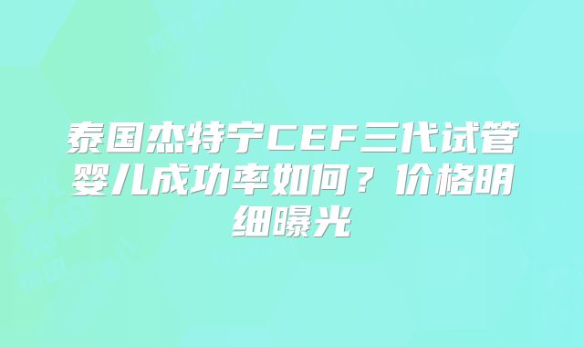 泰国杰特宁CEF三代试管婴儿成功率如何？价格明细曝光