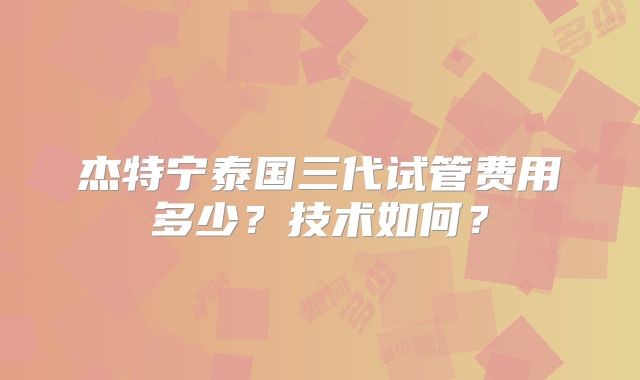杰特宁泰国三代试管费用多少？技术如何？