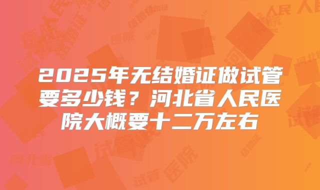 2025年无结婚证做试管要多少钱?河北省人民医院大概要十二万左右