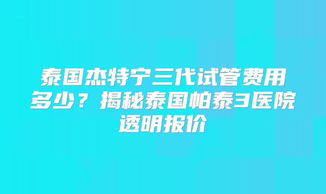 泰国杰特宁三代试管费用多少?揭秘泰国帕泰3医院透明报价