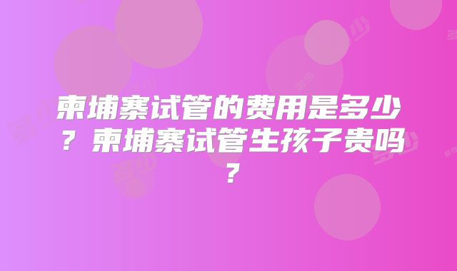 柬埔寨试管的费用是多少？柬埔寨试管生孩子贵吗？