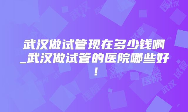 武汉做试管现在多少钱啊_武汉做试管的医院哪些好!