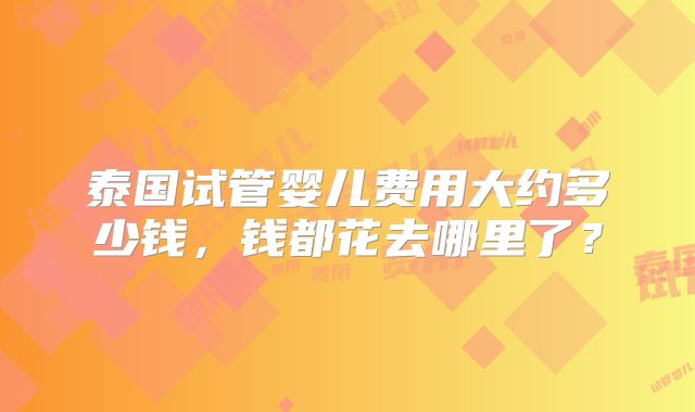 泰国试管婴儿费用大约多少钱,钱都花去哪里了?