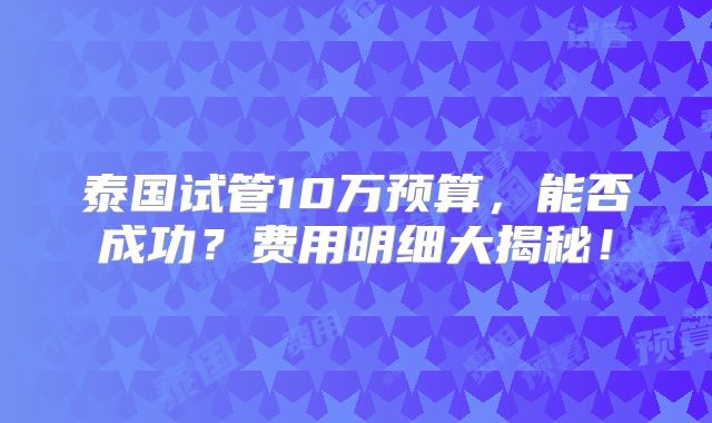 泰国试管10万预算，能否成功？费用明细大揭秘！