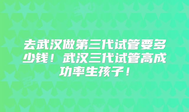 去武汉做第三代试管要多少钱！武汉三代试管高成功率生孩子！