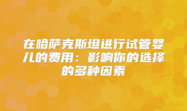 在哈萨克斯坦进行试管婴儿的费用：影响你的选择的多种因素