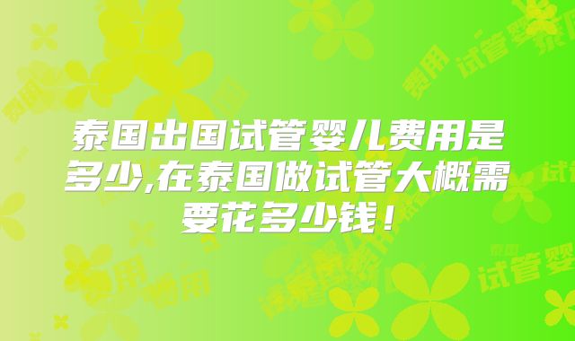 泰国出国试管婴儿费用是多少,在泰国做试管大概需要花多少钱！