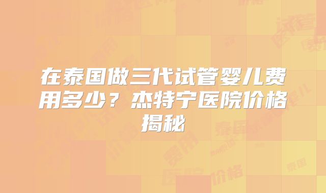 在泰国做三代试管婴儿费用多少？杰特宁医院价格揭秘