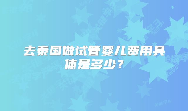 去泰国做试管婴儿费用具体是多少?