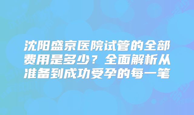 沈阳盛京医院试管的全部费用是多少？全面解析从准备到成功受孕的每一笔