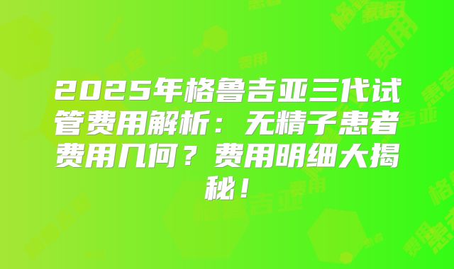 2025年格鲁吉亚三代试管费用解析：无精子患者费用几何？费用明细大揭秘！