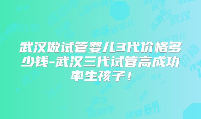 武汉做试管婴儿3代价格多少钱-武汉三代试管高成功率生孩子！