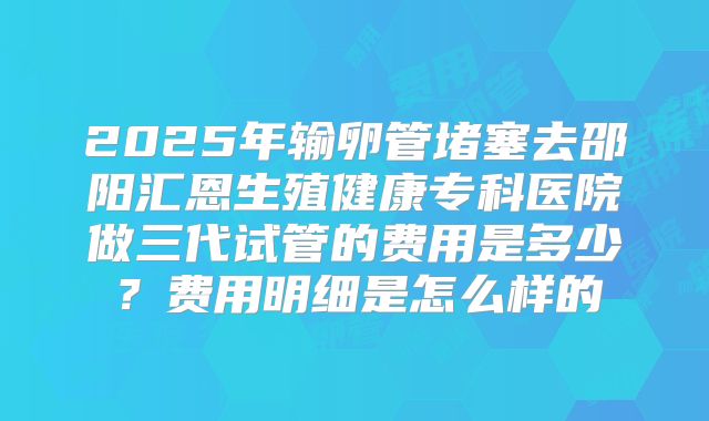 2025年输卵管堵塞去邵阳汇恩生殖健康专科医院做三代试管的费用是多少？费用明细是怎么样的