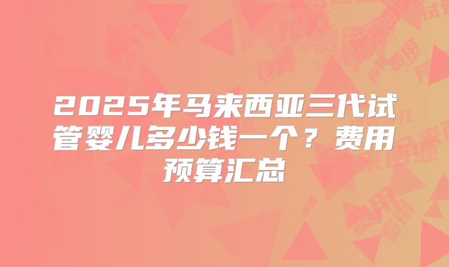 2025年马来西亚三代试管婴儿多少钱一个？费用预算汇总