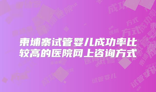 柬埔寨试管婴儿成功率比较高的医院网上咨询方式