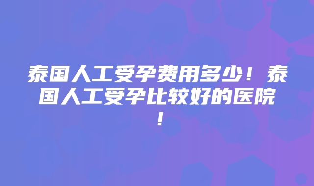 泰国人工受孕费用多少！泰国人工受孕比较好的医院！