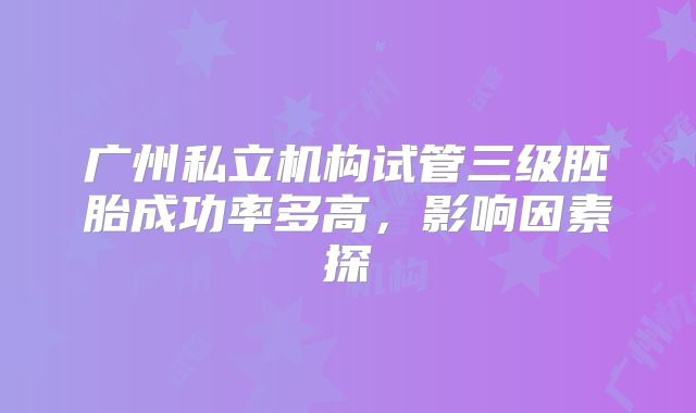 广州私立机构试管三级胚胎成功率多高,影响因素探