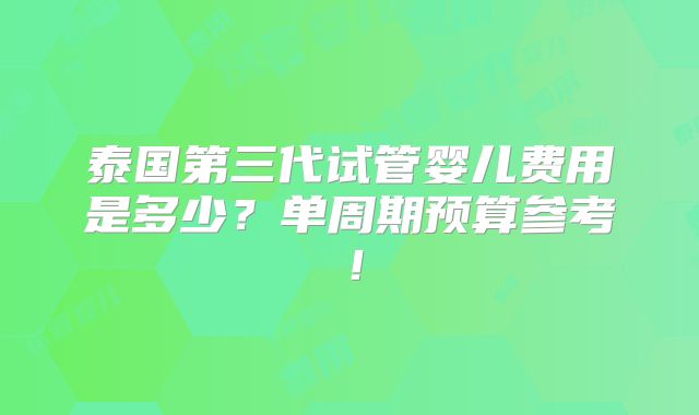泰国第三代试管婴儿费用是多少？单周期预算参考！