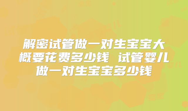 解密试管做一对生宝宝大概要花费多少钱 试管婴儿做一对生宝宝多少钱