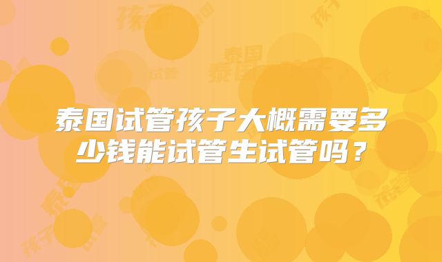 泰国试管孩子大概需要多少钱能试管生试管吗？
