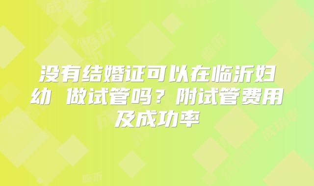没有结婚证可以在临沂妇幼 做试管吗?附试管费用及成功率