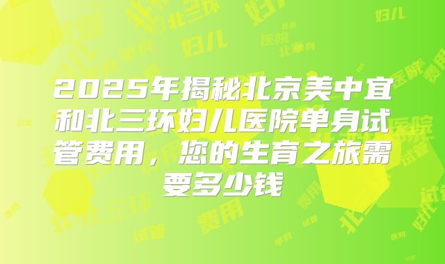 2025年揭秘北京美中宜和北三环妇儿医院单身试管费用，您的生育之旅需要多少钱