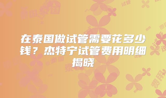 在泰国做试管需要花多少钱?杰特宁试管费用明细揭晓