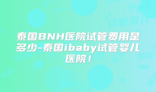 泰国BNH医院试管费用是多少-泰国ibaby试管婴儿医院!