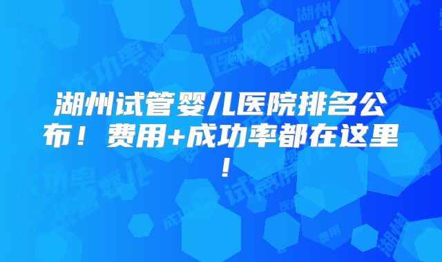 湖州试管婴儿医院排名公布!费用+成功率都在这里!