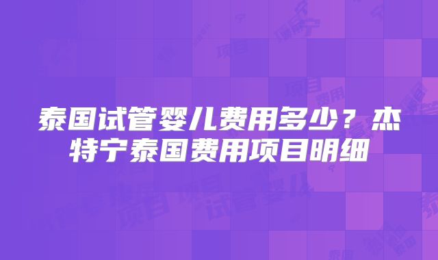 泰国试管婴儿费用多少？杰特宁泰国费用项目明细