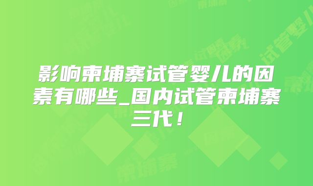 影响柬埔寨试管婴儿的因素有哪些_国内试管柬埔寨三代！