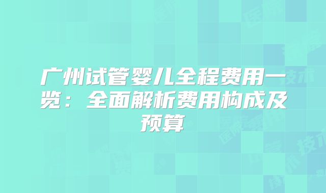广州试管婴儿全程费用一览:全面解析费用构成及预算