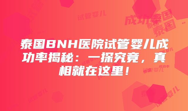 泰国BNH医院试管婴儿成功率揭秘：一探究竟，真相就在这里！