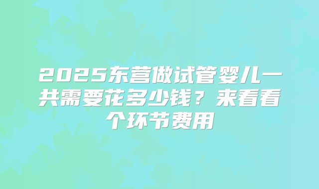 2025东营做试管婴儿一共需要花多少钱?来看看个环节费用