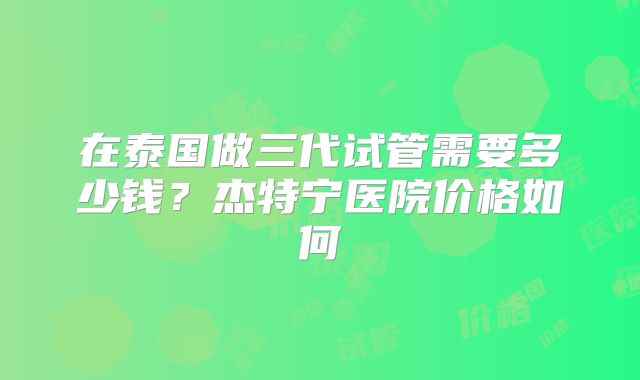 在泰国做三代试管需要多少钱?杰特宁医院价格如何