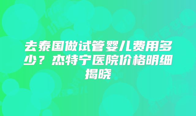 去泰国做试管婴儿费用多少？杰特宁医院价格明细揭晓