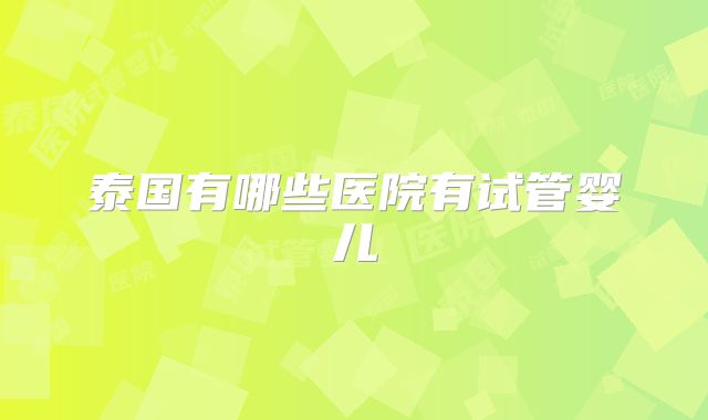 泰国有哪些医院有试管婴儿